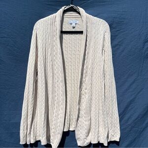 100% Cotton Kim Rogers XL Cream Cable-Knit Open Cardigan Sweater natural fibers